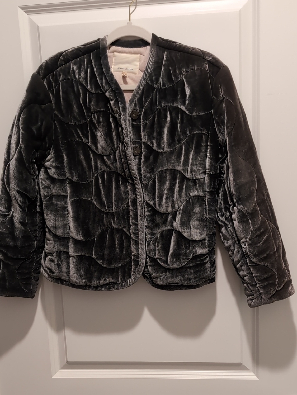 Rebecca Taylor Quilted Velvet Jacket in Dark Green